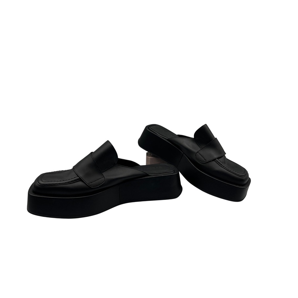 SVEGAN Platform Mule Loafers Womens 42 Black Excellent Vegan Leather Square Toe
